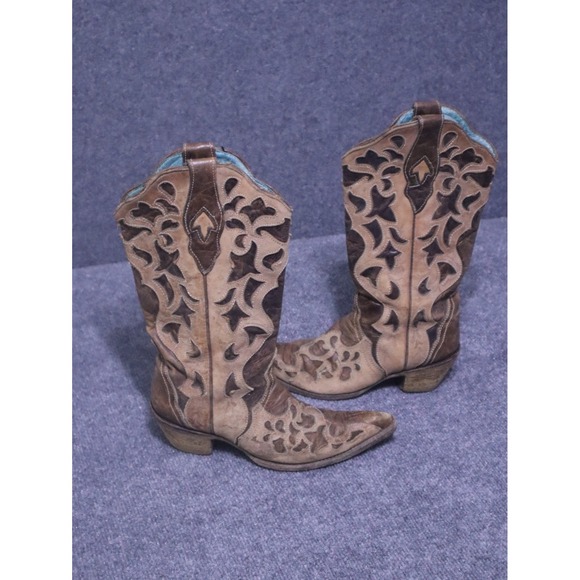 Corral Western Cowgirl Boots Embroidered Leather Southwestern Womens Size 7 M